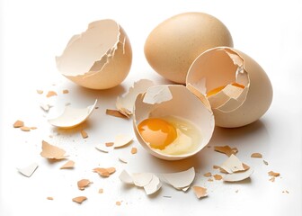 isolated on white background broken eggs