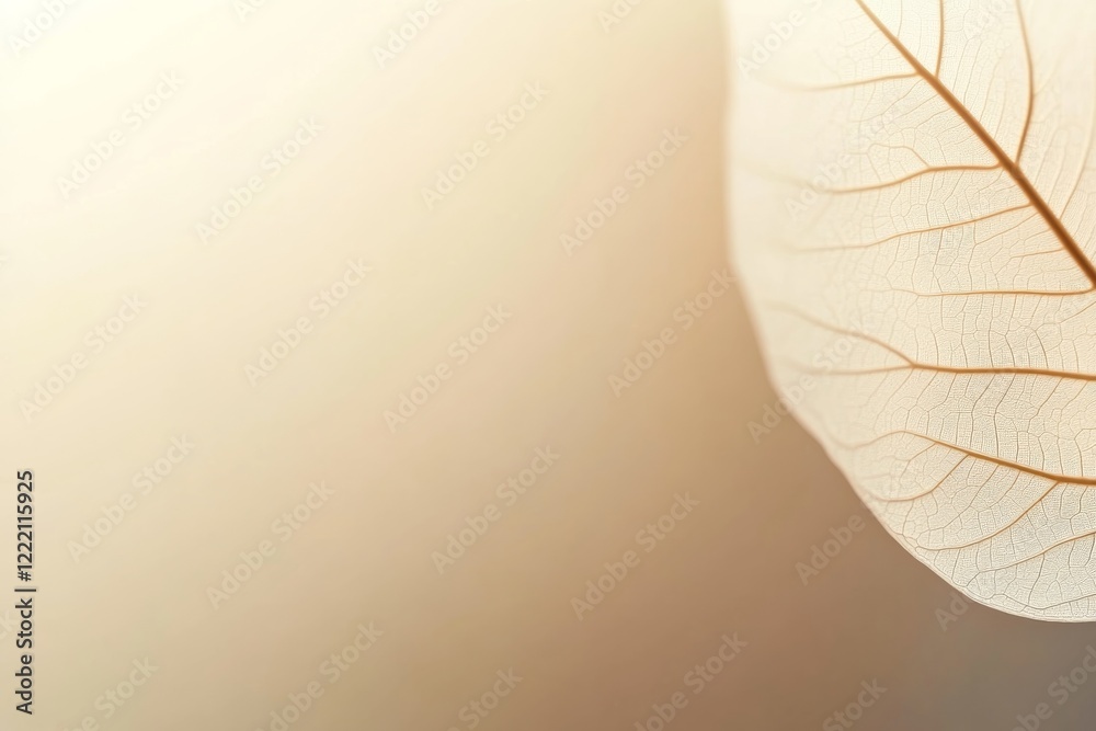 Leinwandbilder a soft white leaf with detailed veins is positioned against a blurred beige backdrop, creating a ser