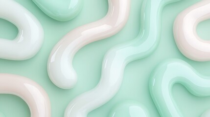Abstract Fluid Shapes in Soft Pastel Colors on a Smooth Mint Green Background