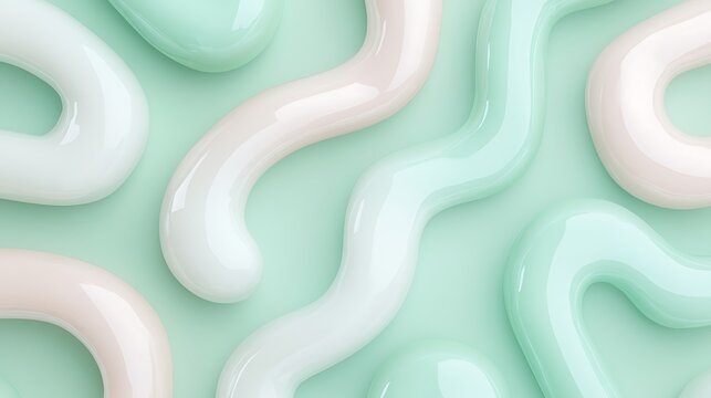 Abstract Fluid Shapes in Soft Pastel Colors on a Smooth Mint Green Background