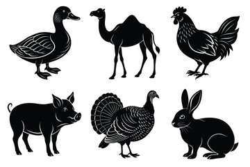 Farm and Domestic Animals set, Animals silhouette collection vector illustration