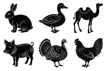 Farm and Domestic Animals set, Animals silhouette collection vector illustration