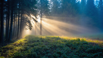 Sunrays through the forest