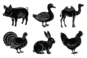 Farm and Domestic Animals set, Animals silhouette collection vector illustration