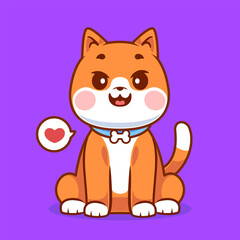 Adorable Shiba Inu dog sitting collar heart icon playful vector illustration