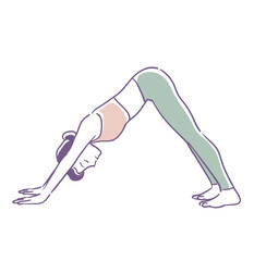 女性のヨガのポーズ。手描き風、ベクターイラスト素材。