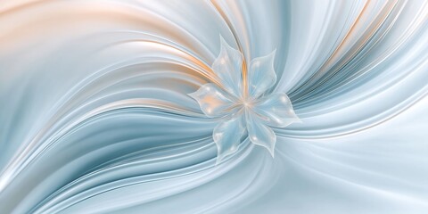 Glowing Frosted Flower on Soft Wavy Background. Delicate Abstract Design with Gentle Light and Blue-White Gradient. Perfect for Fantasy, Nature, and Artistic Concepts. AI generated