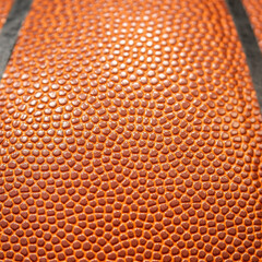 Closeup detail of orange basketball ball texture background with empty space for text.