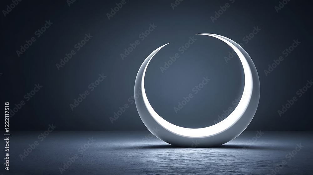 Poster futuristic crescent shape illuminated against a dark background