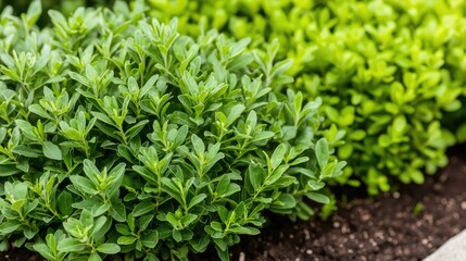 Obraz premium Foods security gardening idea. Vibrant green herbs and plants growing in rich soil, showcasing nature's beauty and life.
