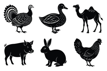Farm and Domestic Animals set, Animals silhouette collection vector illustration