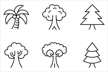 Tree Line Icon Set. Vector Different Trees Shapes Elements Collection on white background
