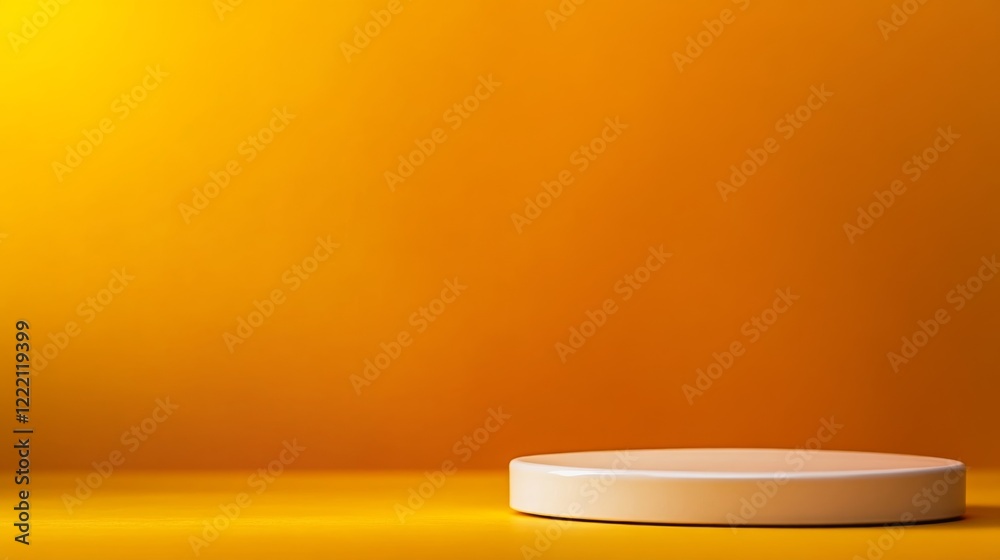 Poster a white podium stands under spotlight on a vibrant yellow stage, providing an ideal platform for pro