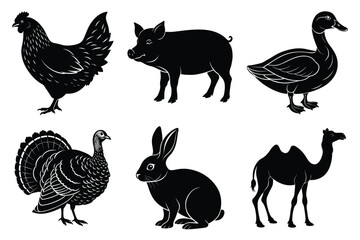 Farm and Domestic Animals set, Animals silhouette collection vector illustration