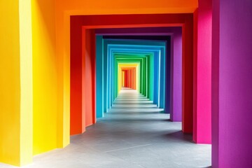 Fototapeta premium Colorful Passageway with Vibrant Rainbow Frames and Shadows