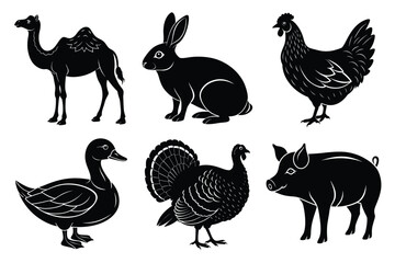 Farm and Domestic Animals set, Animals silhouette collection vector illustration