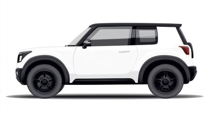 SUV car white color, right side view, white background