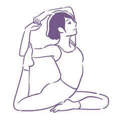 女性のヨガのポーズ。手描き風、ベクターイラスト素材。