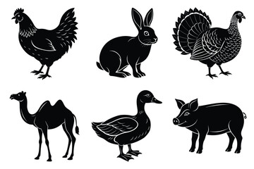 Farm and Domestic Animals set, Animals silhouette collection vector illustration