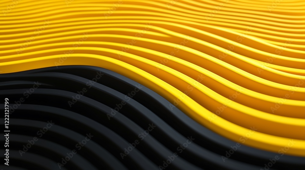 Poster abstract wavy pattern in black and yellow displaying fluidity and harmony in design and texture