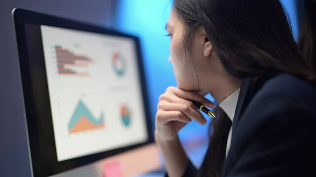 A woman is using a pen to draw on a computer monitor. She is focused on the screen and she is working on a project