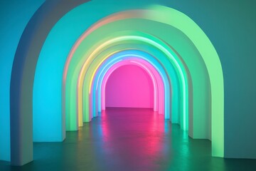 Fototapeta premium Colorful Archways Illuminated by Vibrant Neon Lights in Gallery