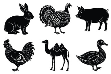 Farm and Domestic Animals set, Animals silhouette collection vector illustration