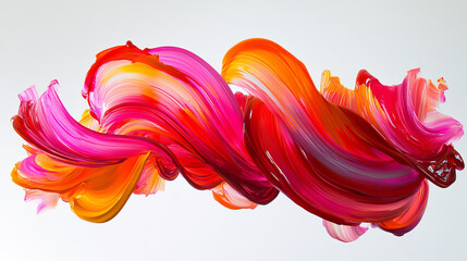 3d ribbon brush stroke. Abstract color wave paint. Red, pink and orange brushstroke splash in dynamic swirl shape. Liquid acrylic or ink texture with gradient design. Bright fluid wavy motion art