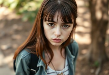 Obraz premium Portrait of a sad young female outdoors
