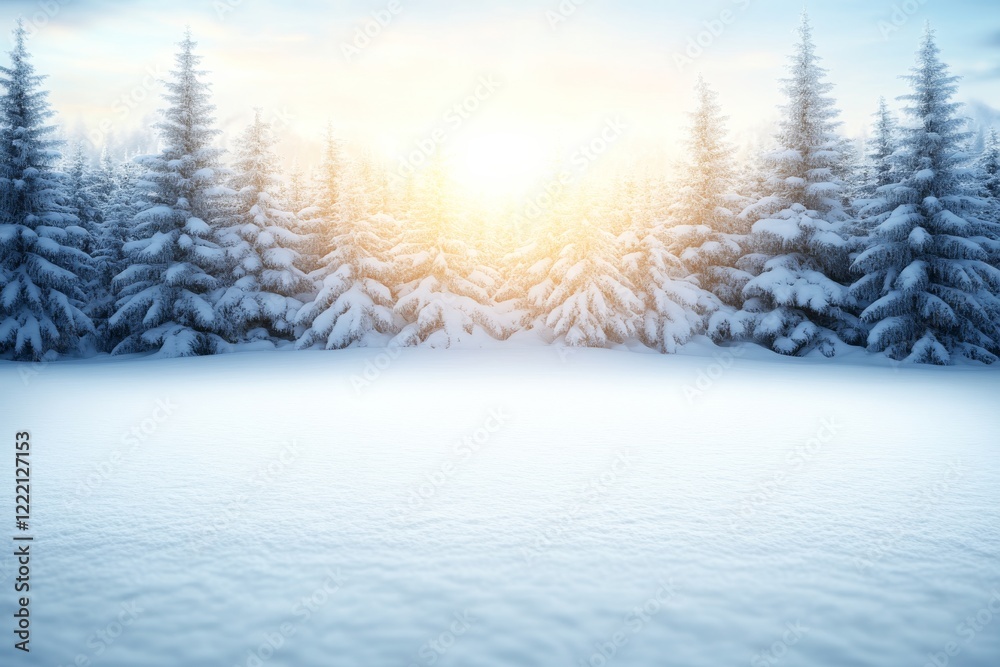 Poster pine trees blanketed in snow create a peaceful winter setting as gentle flakes fall, highlighting th