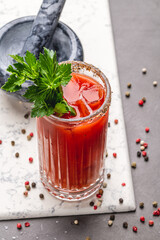 Front view of black pepper alcoholic cocktail in a luxury bar