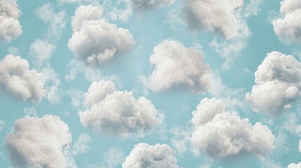 Naklejka premium Dreamy cloud motif with fluffy white clouds on a serene baby blue background