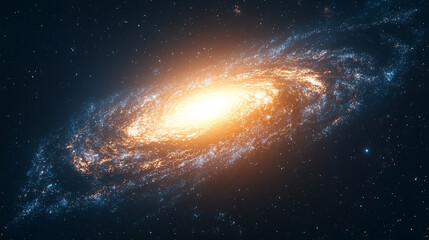 Fototapeta premium A mesmerizing spiral galaxy in the night sky surrounded by stars and clouds with a bright minimalistic tone and empty space for a modern caption