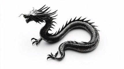 Obraz premium Black Dragon Illustration on White Background in Artistic Style