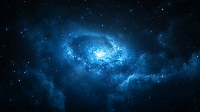 A mesmerizing spiral galaxy in the night sky surrounded by stars and clouds with a bright minimalistic tone and empty space for a modern caption

