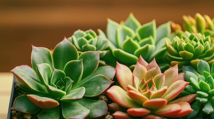 Fototapeta premium Water conservation gardening idea. A vibrant selection of colorful succulents displaying various shapes and textures.
