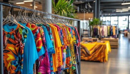 Colorful Shirt Display in Modern Retail Space