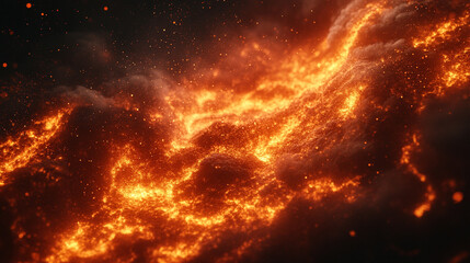 Naklejka premium fire particles, smoke, and sparks symbolizing aftermath of a catastrophe, bomb explosion, or military operation, chaotic scene with noise and debris, empty design space