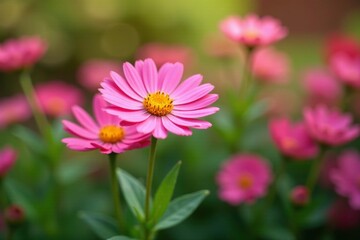 Fototapeta premium Pink aster in a garden among other colorful blooms, nature, pink, blooms