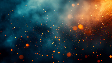 fire particles, smoke, and sparks symbolizing aftermath of a catastrophe, bomb explosion, or military operation, chaotic scene with noise and debris, empty design space