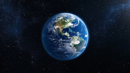 Obraz premium A breathtaking view of Earth from space showcasing the vibrant colors of the land and oceans, with a starry background, capturing the beauty of our planet as seen from a great distance