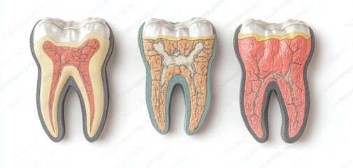 Obraz premium Illustration showing the anatomy of human teeth, highlighting different layers and structures for educational purposes. broken teeth alongside a dental plaque character. . Oral health problems