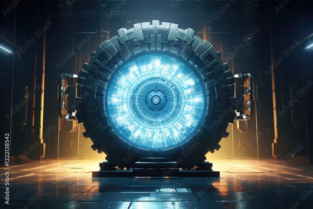 Poster a digital representation of a password strength meter illuminated with vibrant colors in a futuristi