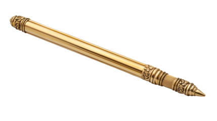 A luxurious gold-colored pen with intricate decorative details on a transparent background, embodying sophistication, luxury, and executive style. Perfect for themes of writing