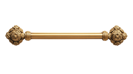 Golden decorative rod with intricate floral and ornamental designs, isolated on a transparent background. Exuding luxury and elegance, ideal for interior design and art themes