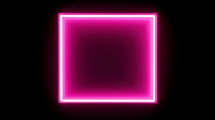 Neon Pink Square Light Frame on Dark Background with Glowing Effect