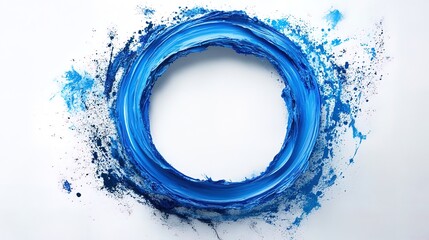 Fototapeta premium Grunge circle made of blue paint white background 