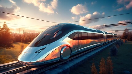 Naklejka premium A sleek and futuristic electric train design with advanced autonomous features showcasing the future of sustainable and efficient urban transportation systems