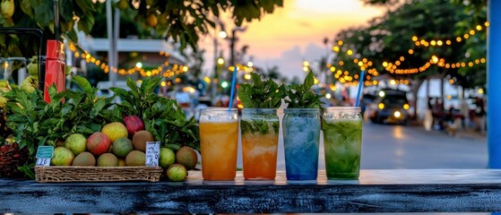 Fresh Fruit Drinks at Sunset Market  Tropical Beverage Stand