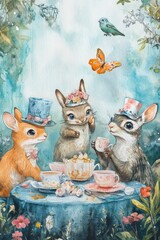 Fototapeta premium Woodland Creatures Enjoying Tea Party with Delicate Details
